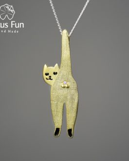 Colar de Prata 925 – Funny Cat – Dourado, Prata Banhado Ouro