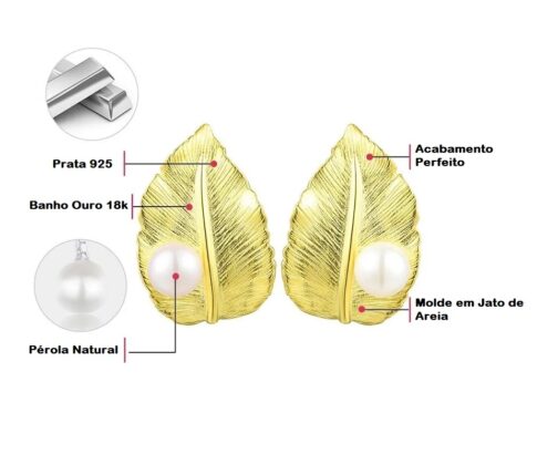 Brinco Prata 925 Folhas com Pérola Natural - Image 7