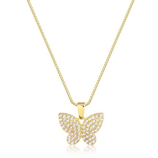 COLAR BORBOLETA CRAVEJADA BANHADO A OURO