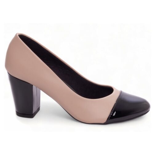 Sapato Scarpin Boneca Bico Redondo Nude e Preto