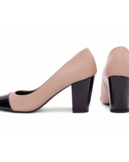 Sapato Scarpin Boneca Bico Redondo Nude e Preto