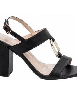 Sandália Feminina Charm Fivela Dourada – Preta