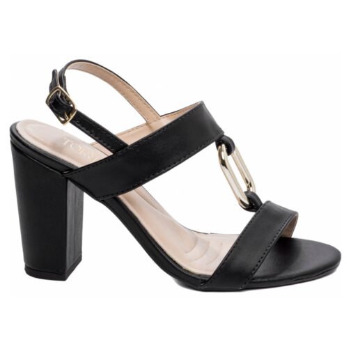 Sandália Feminina Charm Fivela Dourada - Preta