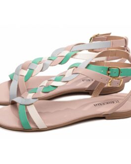 Rasteira Duo Trançarte Nude, Off White e Verde Tiffany